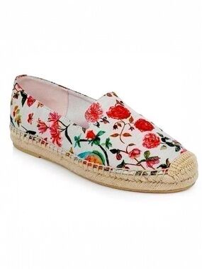 Rampage Women's Floral Bird Print Espadrilles Loafers Pink and Blue Size 9